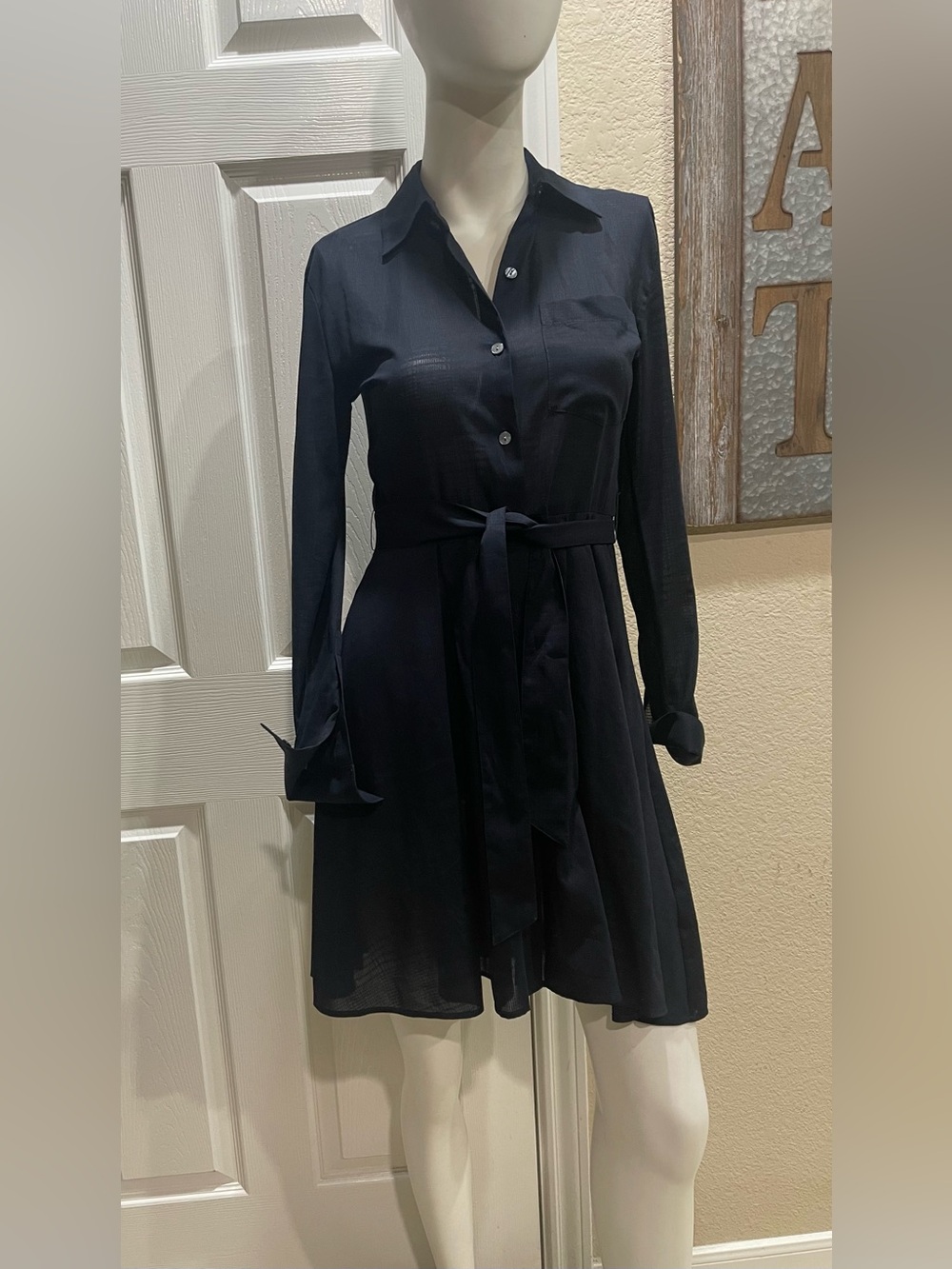 Theory Avinka Mini Navy Fine Plaid Shirt Dress Size 00 NWT